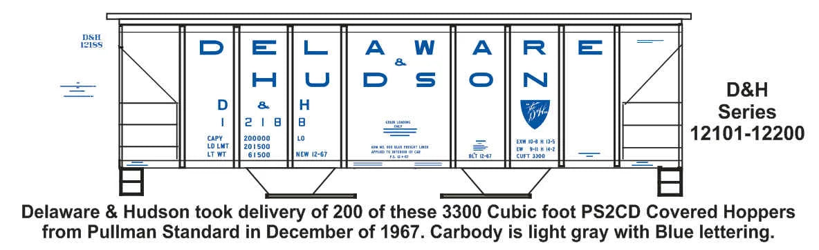 F-364 – F-364 Delaware & Hudson PS2CD 3300 CUFT 2 Bay Covered Hoppers 12101-12200 – As Delivered