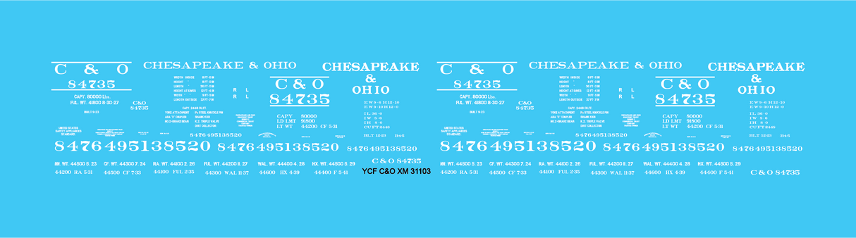 Yuma Car & Foundry HO Scale Chesapeake and Ohio Decal Set - YCF-31103