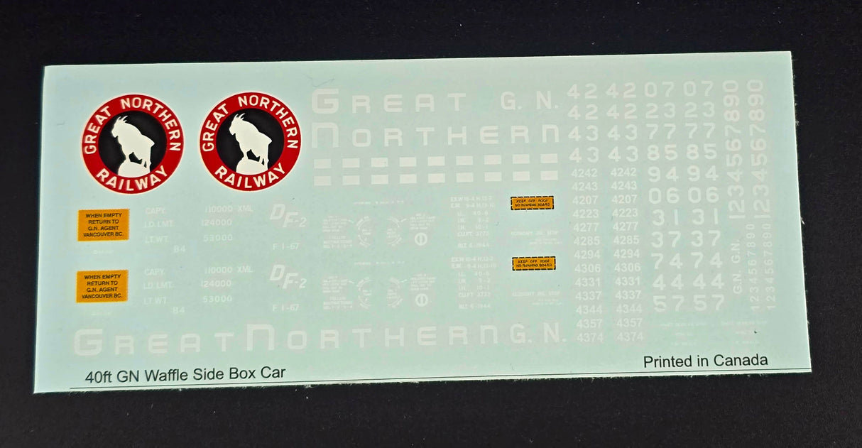 32057-1 Great Northern 40ft Rebuilt Waffle Boxcar Decals