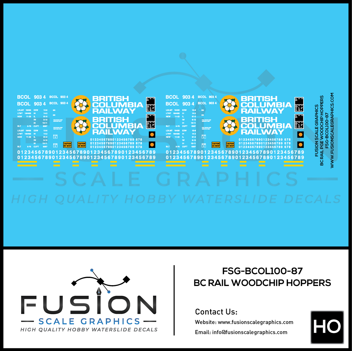 Fusion Scale Graphics HO Scale British Columbia Railway BCOL Wood Chip Cars Decal Set
