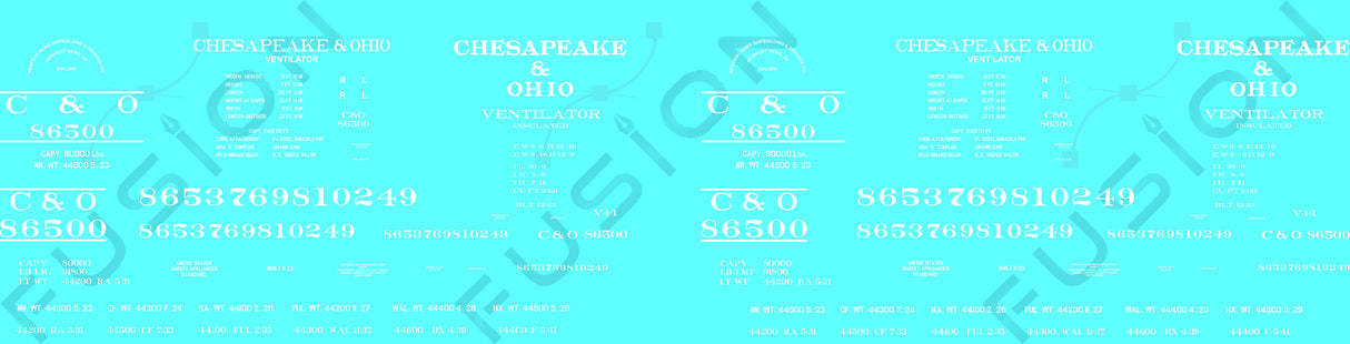 Chesapeake and Ohio C&O Ventilated Boxcar XV V4-1 Decals - YCF32101D