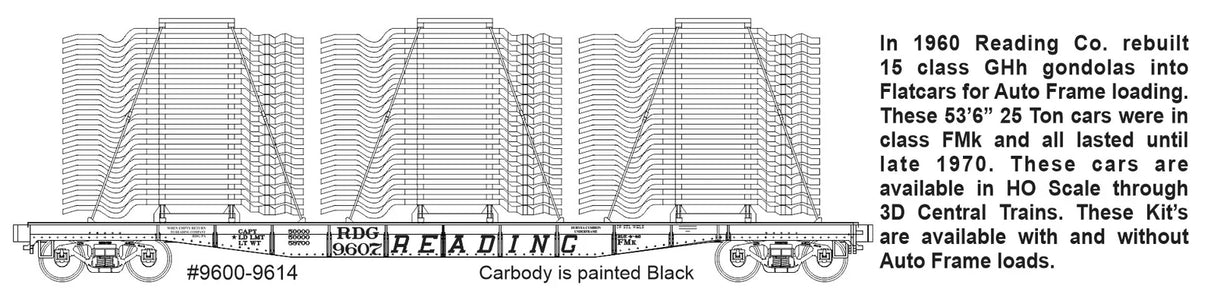 Reading FMk Flatcar with autoframe rack (Empty)