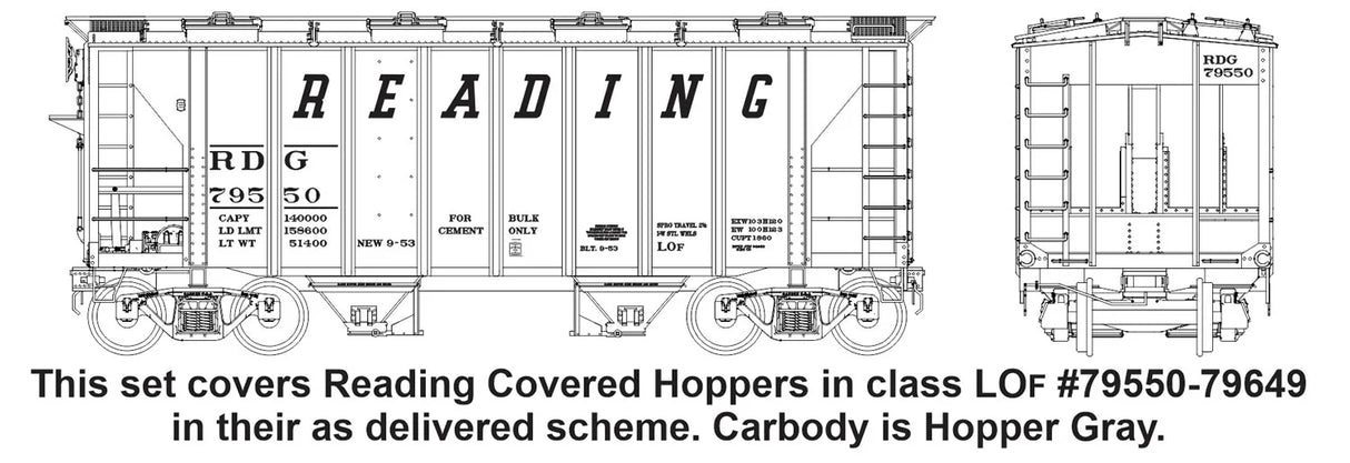 F-503 – Reading Company Class LOf 1860cuft Covered Hoppers – As Delivered