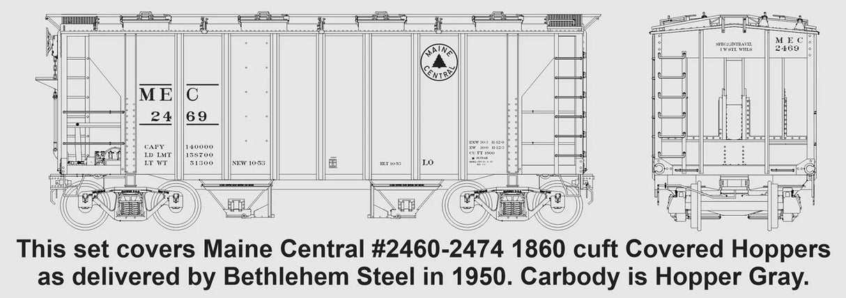 F-505 Maine Central #2460-2474 1860cuft Covered Hoppers – As Delivered