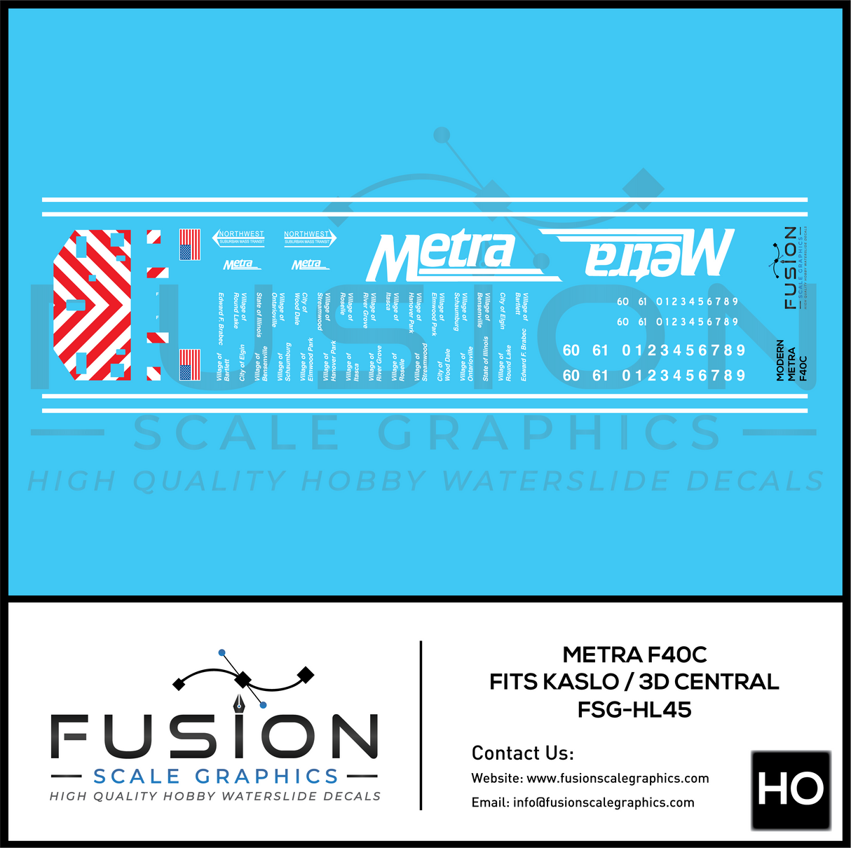 Fusion Scale Graphics HO Scale Metra EMD F40C Locomotive Decal Set