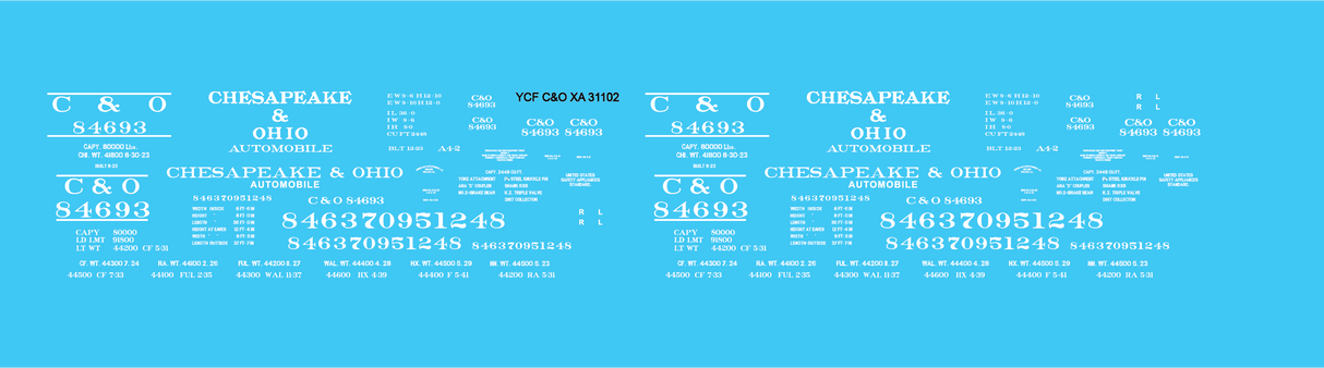 Yuma Car & Foundry HO Scale Chesapeake and Ohio Decal Set - YCF-31102